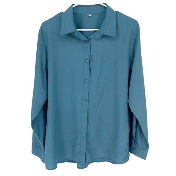 Sportswear Women’s‎ UV Cut Polyester Button-Down Shirt Blue Medium - Picture 1 of 9